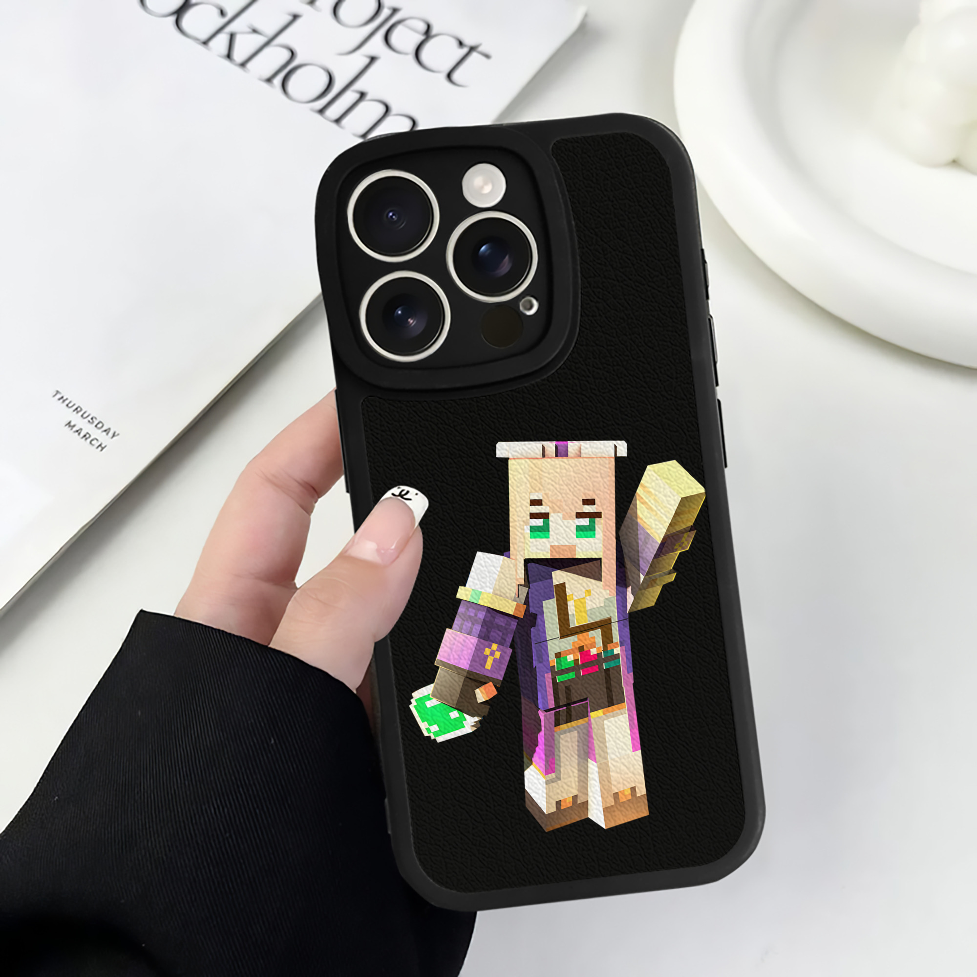 （画像用） マインクラフト ブロックの世界 Minecraft MC Block world 【iPhone 16シリーズ対応】シリコンスマホケース（レザー調） 材質：シリコン